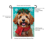 Happy Winter Goldendoodle Suede Garden Flag