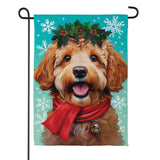 Happy Winter Goldendoodle Suede Garden Flag