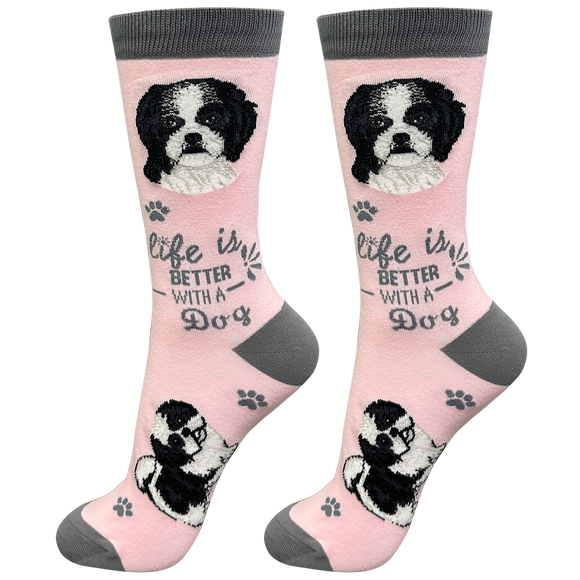 Life is Better Socks Shih Tzu, black