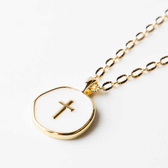 Faith Over Fear Necklace White Cross