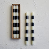 10"H Unscented Taper Candle Black/White Stripe Set of 2