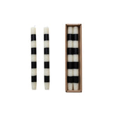 10"H Unscented Taper Candle Black/White Stripe Set of 2