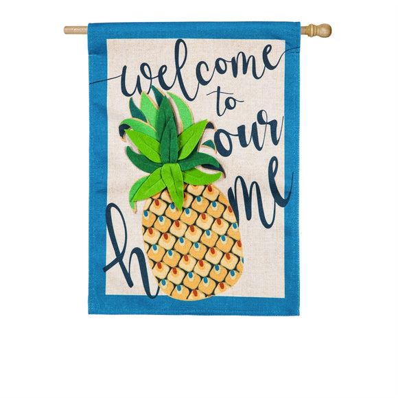 House Flag Welcome to Our Home Pineapple Burlap