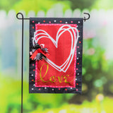 Scattered Hearts and Bow Garden Burlap Flag