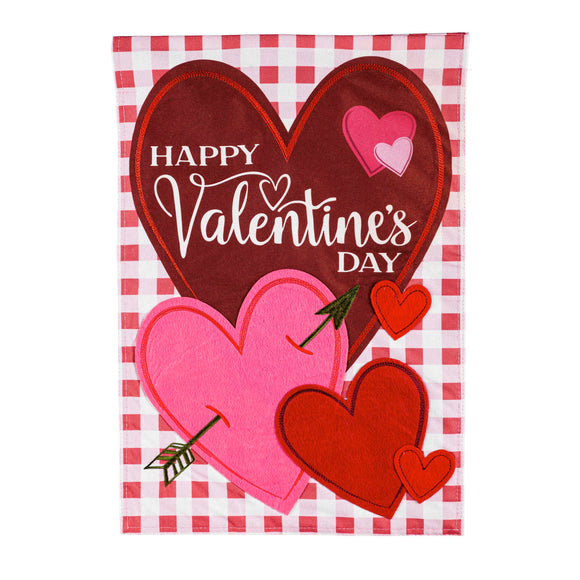 Valentine Hearts and Checks  Garden Linen Flag