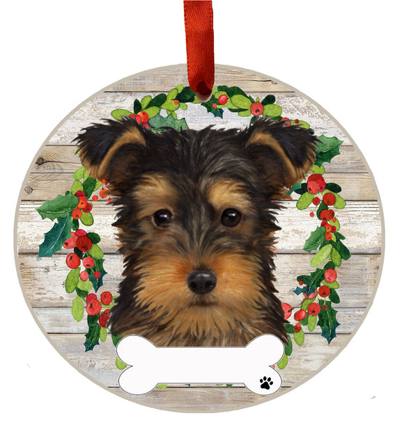 Ceramic Wreath Ornament Yorkie Puppy Cut
