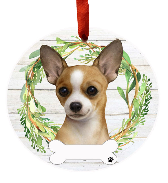 Ceramic Wreath Ornament Chihuahua Tan & White