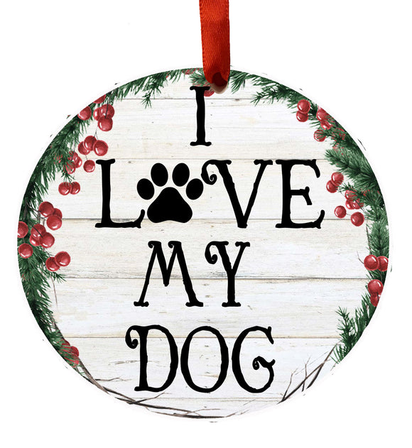 Ceramic Wreath Ornament I Love My Dog