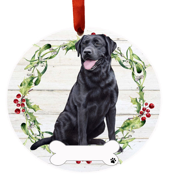 Ceramic Wreath Ornament Labrador Black Full Body