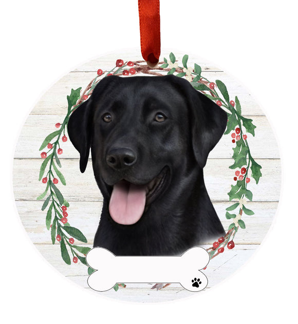 Ceramic Wreath Ornament Labrador Black
