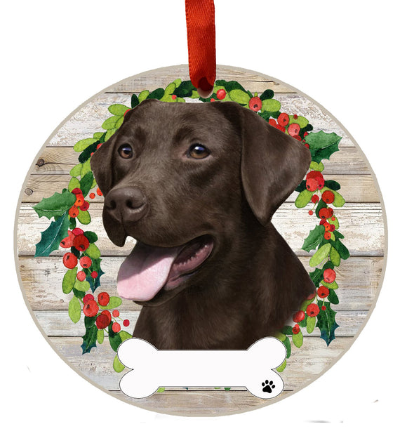 Ceramic Wreath Ornament Labrador Chocolate