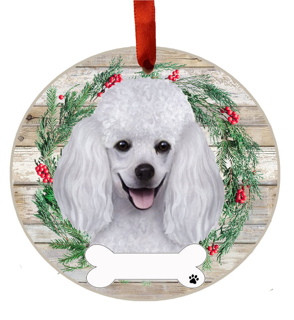 Ceramic Wreath Ornament Poodle White