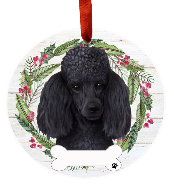 Ceramic Wreath Ornament Poodle Black