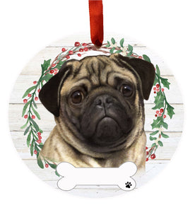 Ceramic Wreath Ornament Pug