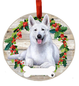 Ceramic Wreath Ornament German Shepherd White