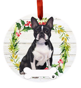 Ceramic Wreath Ornament Boston Terrier Full Body