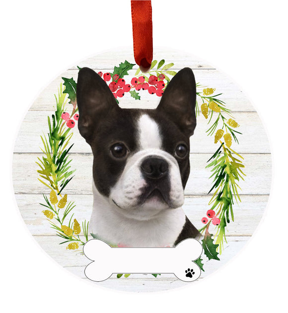 Ceramic Wreath Ornament Boston Terrier