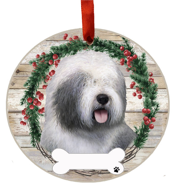 Ceramic Wreath Ornament Old English Sheepdog