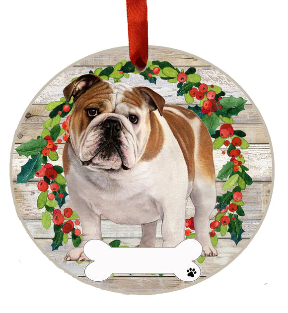 Ceramic Wreath Ornament Bulldog Full Body