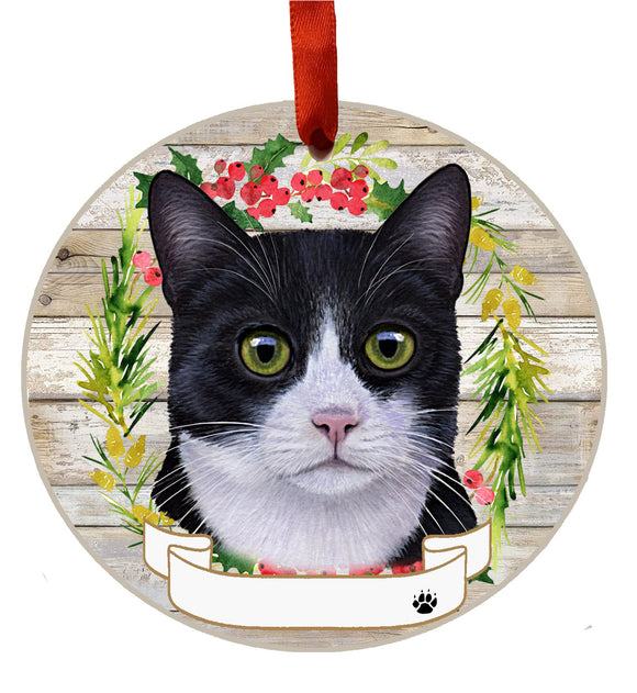 Ceramic Wreath Ornament Black and White Cat