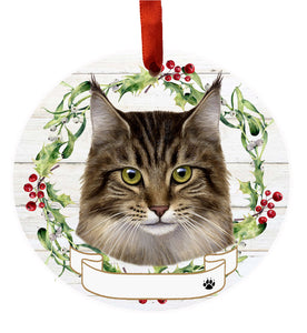 Ceramic Wreath Ornament Maine Coon Cat