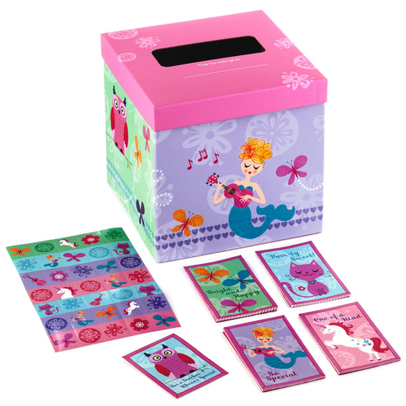 Hallmark Pretty in Pink Kids Classroom Valentines Set With Cards, Stickers and Mailbox