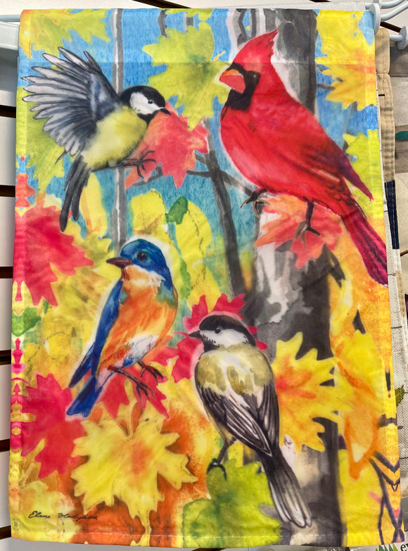 Garden Flag Watercolor Fall Birds Organza