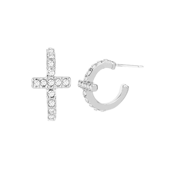 Antique Silver Round Cross with Stones Earrings