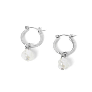 Whispers Small Silver Hoop with Pearl Dangle Earrings